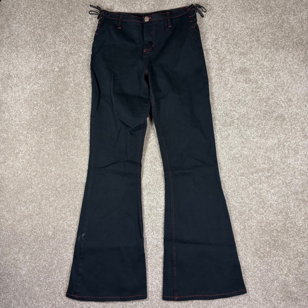 Vintage Mudd Flare Jeans Black Red Contrast Stitch Lace Up Hip Y2K Size 11